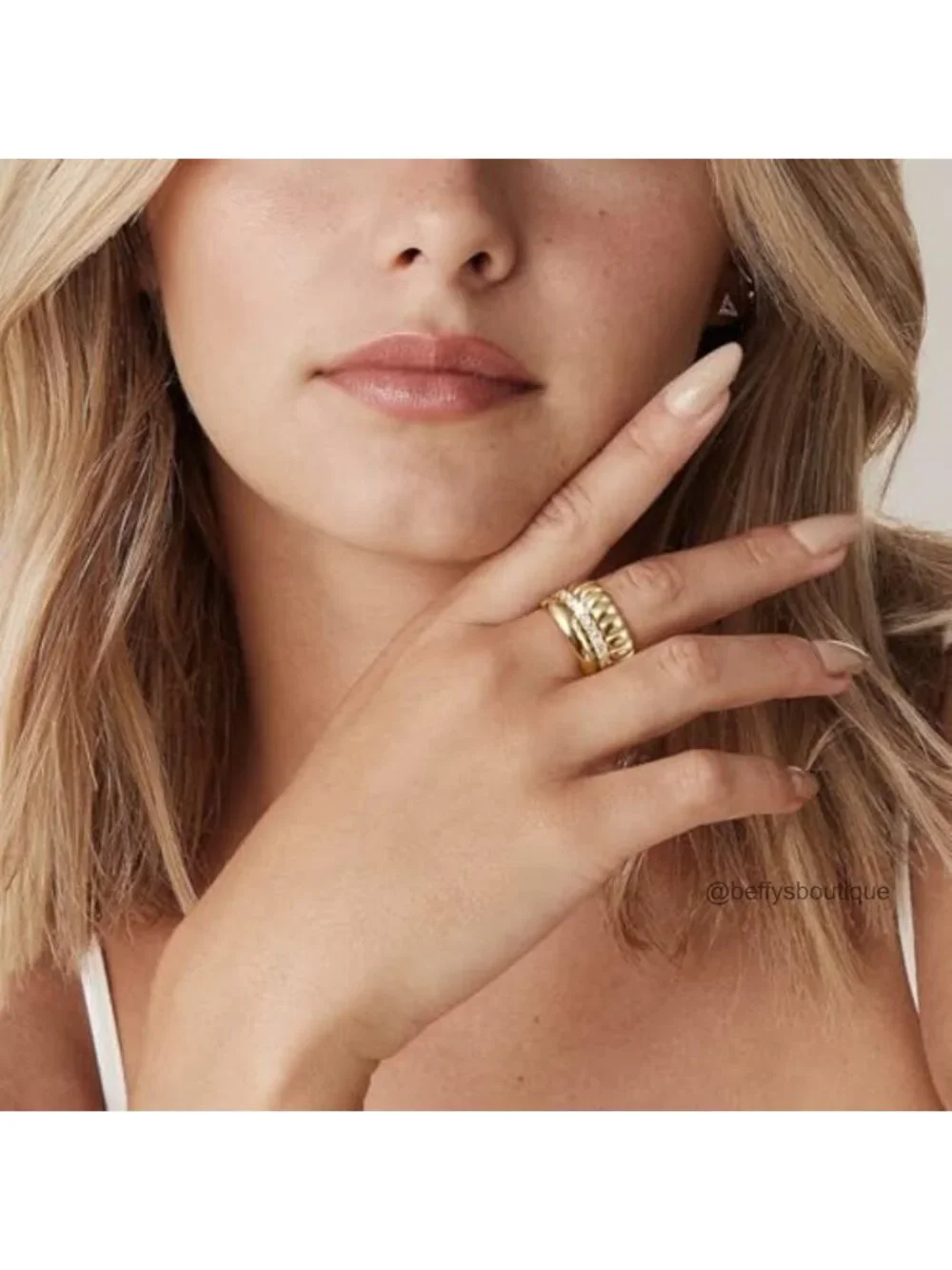 14K Gold Plated Stacking Rings for Women Cubic Zirconia Set 3